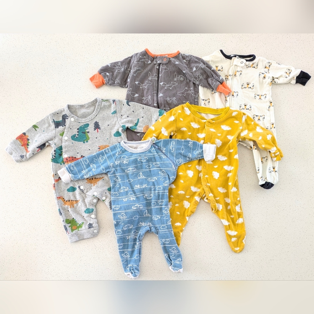 Gerber Kids One Pieces Footies - Gray, Yellow, Blue